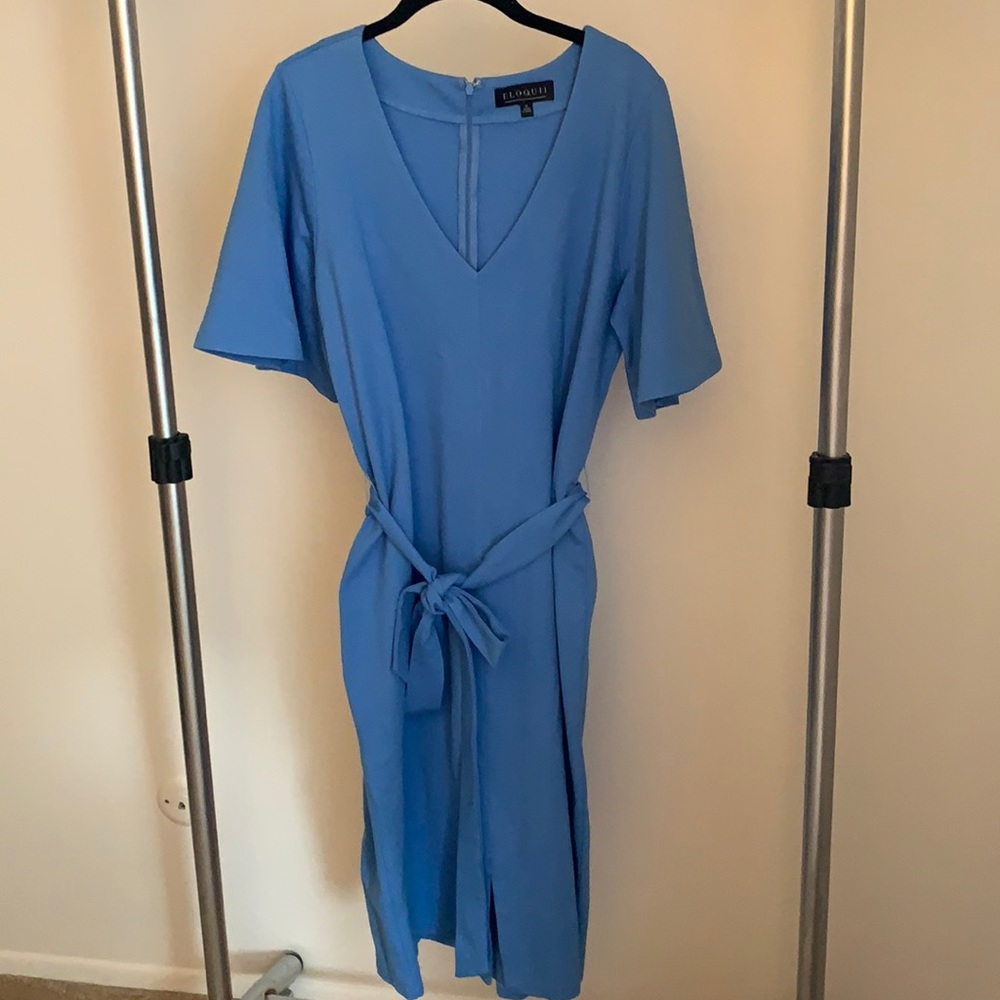 Eloquii Flutter Sleeve Belted V-Neck Dress